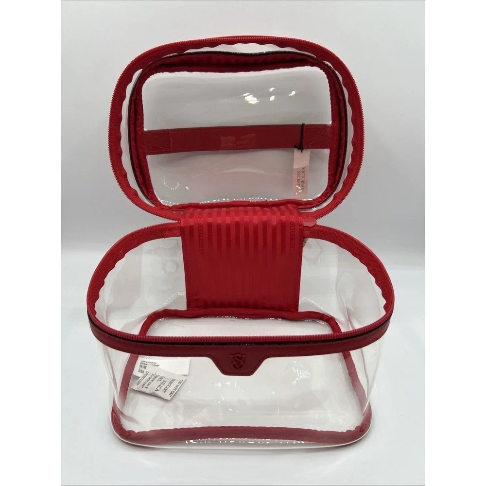 Victoria's Secret Makeup Bag 4 Pcs Red White Bows Train Case New With Tags